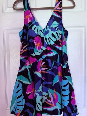 Maxine of Hollywood Tropical Floral One-Piece Swimsuit in Navy, Teal, Pink